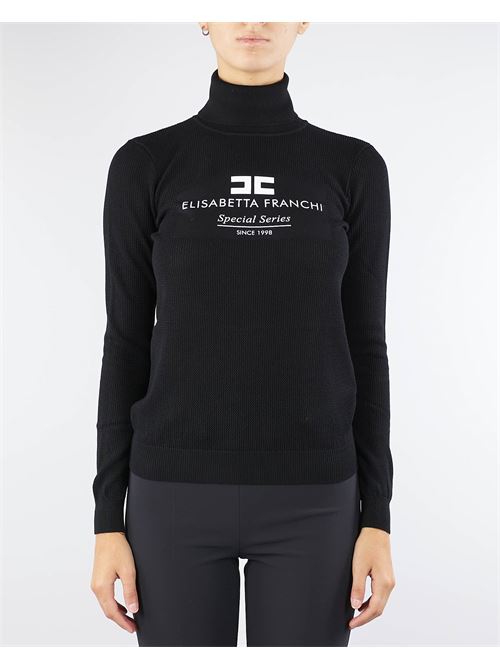 Turtleneck in viscose mesh stitch with inlay Elisabetta Franchi ELISABETTA FRANCHI | Sweater | MK82Q46E2110